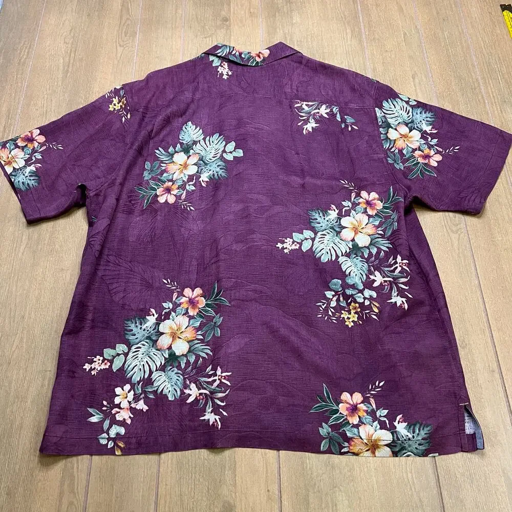 Tommy Bahama Silk Hawaiian Shirt XL Purple Floral Camp Shirt Original Fit Summer - Picture 10 of 13